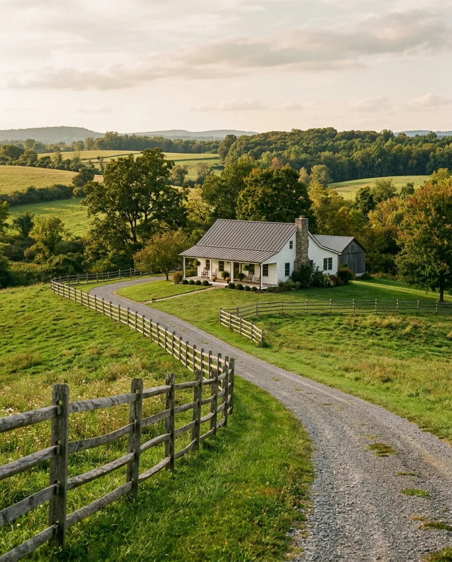 Rural farmhouse with rolling hills near Mount Airy Maryland