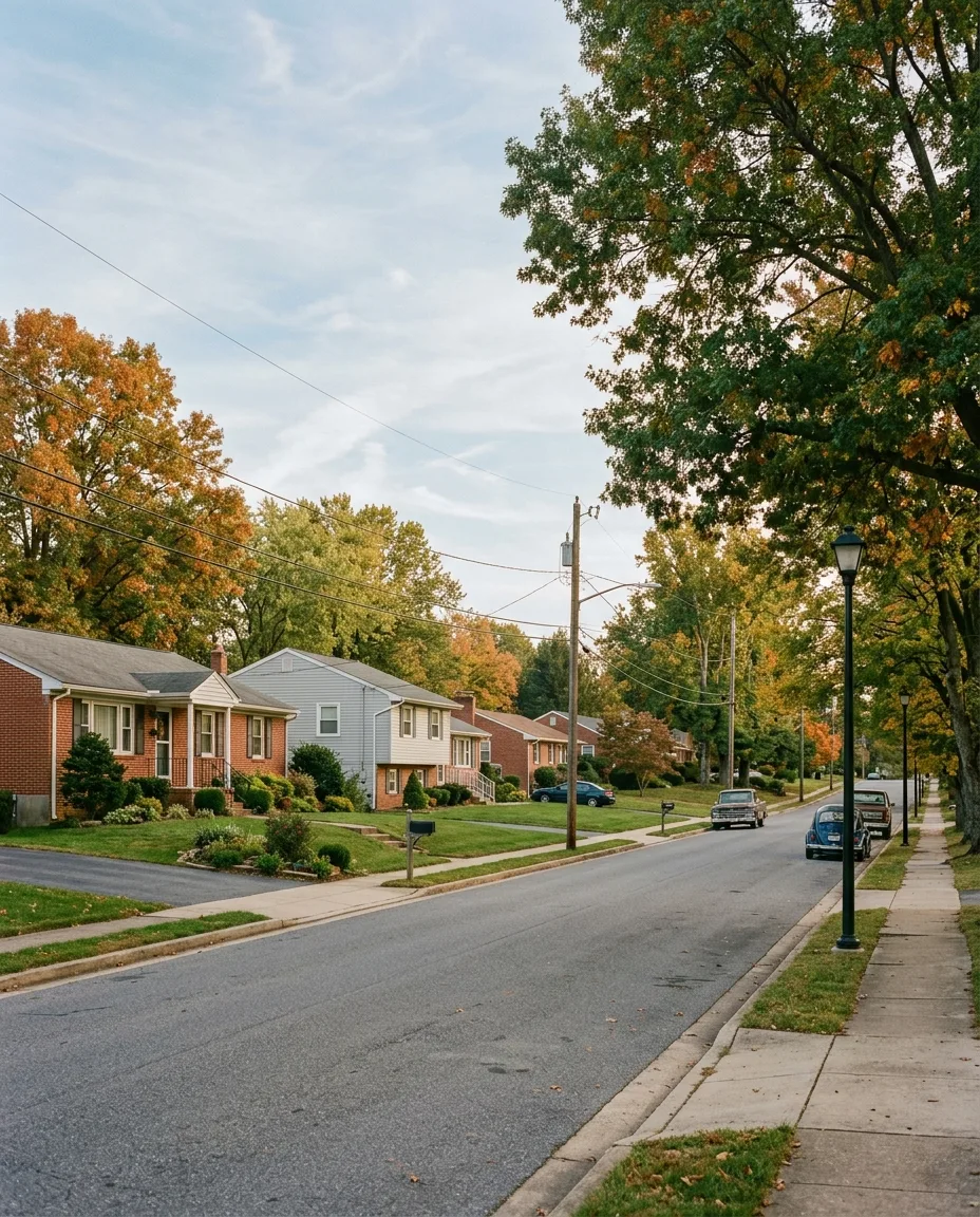 Walkersville Maryland residential street with established trees
