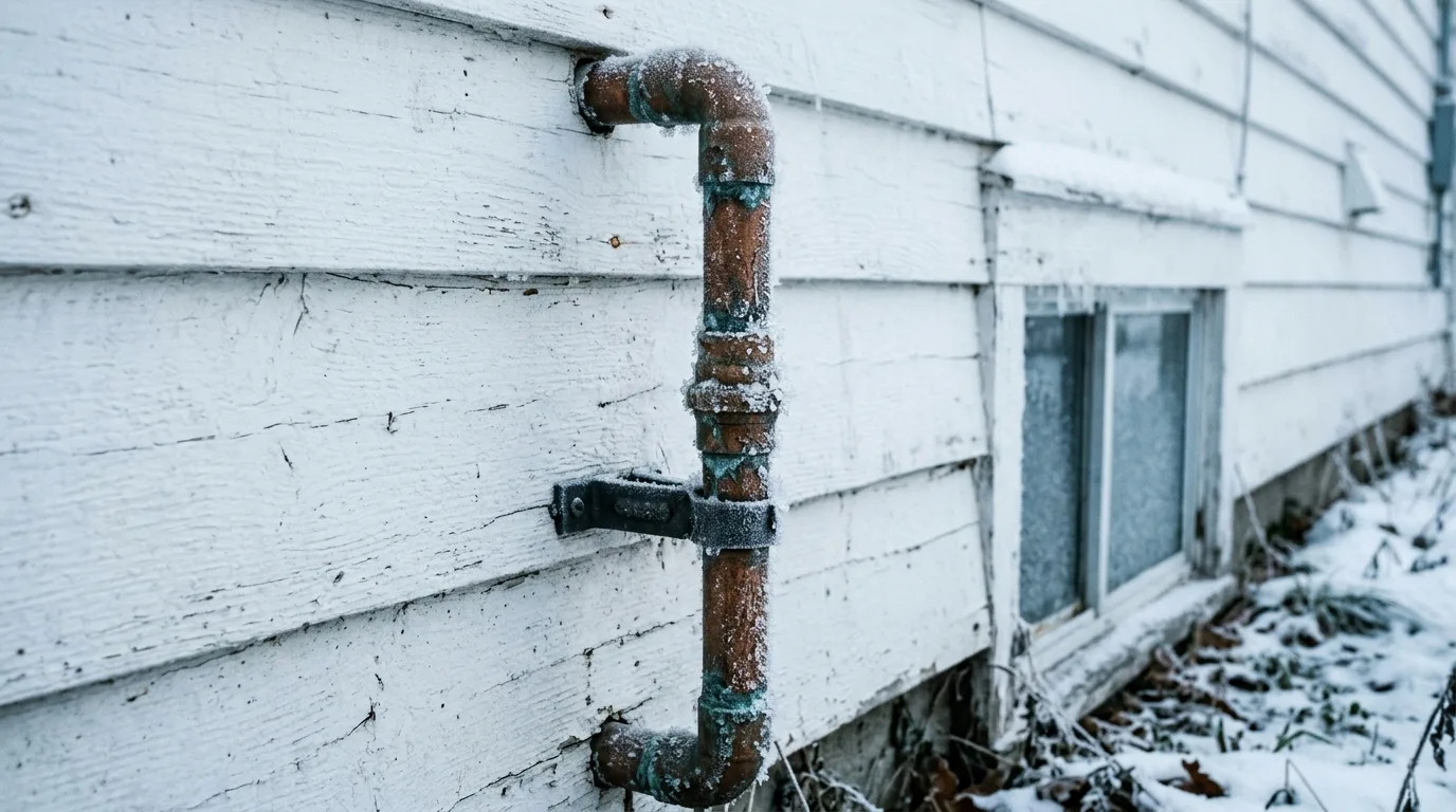 Frozen exterior pipe on a residential home in Frederick Maryland