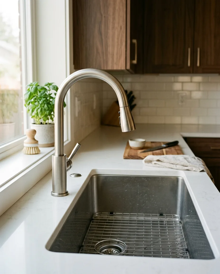 New kitchen faucet and stainless steel sink installation in a Frederick MD home